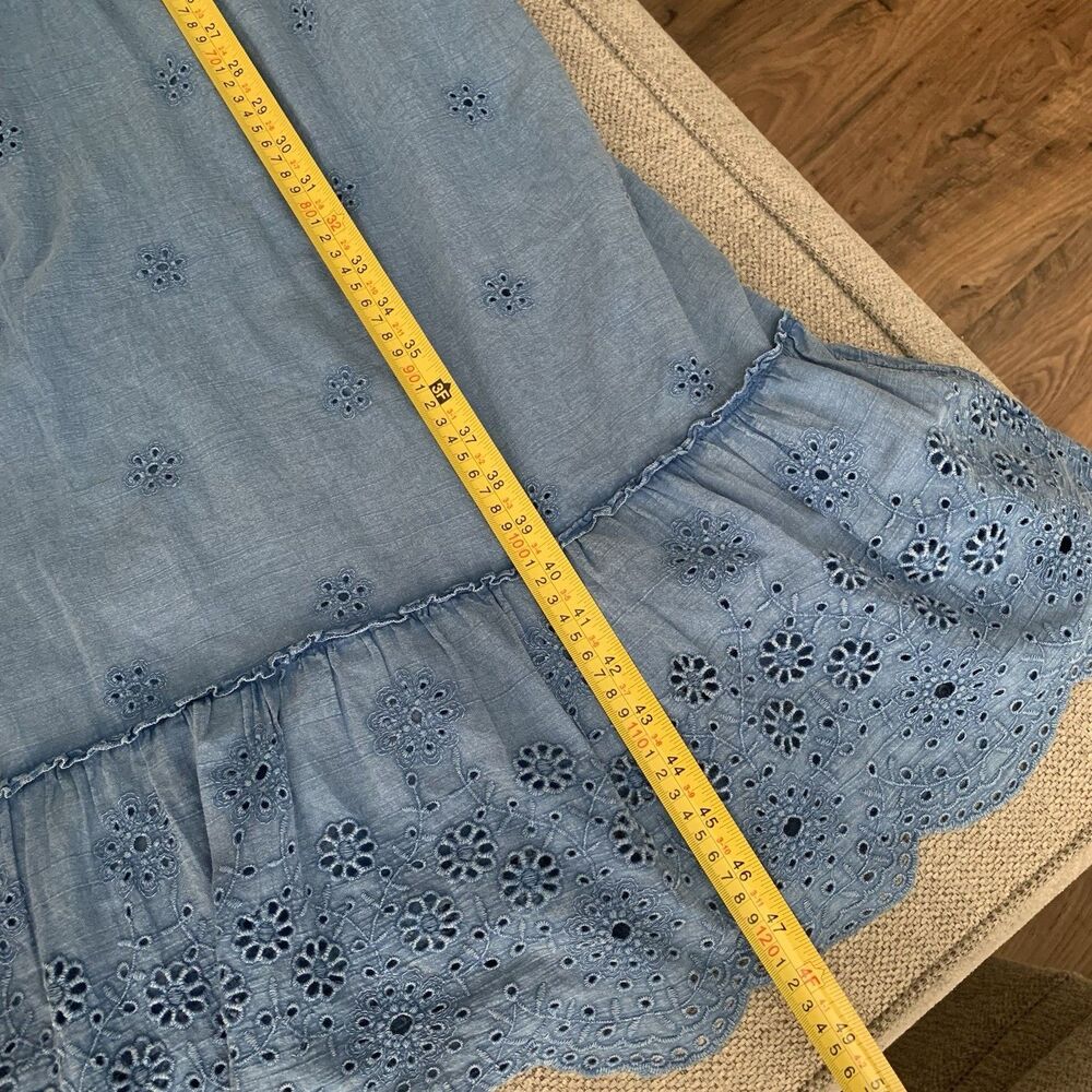 Tolani Chambray Maxi Dress Peasant Blouse Tassel Eyelet Detail - Large - Picture 16 of 16